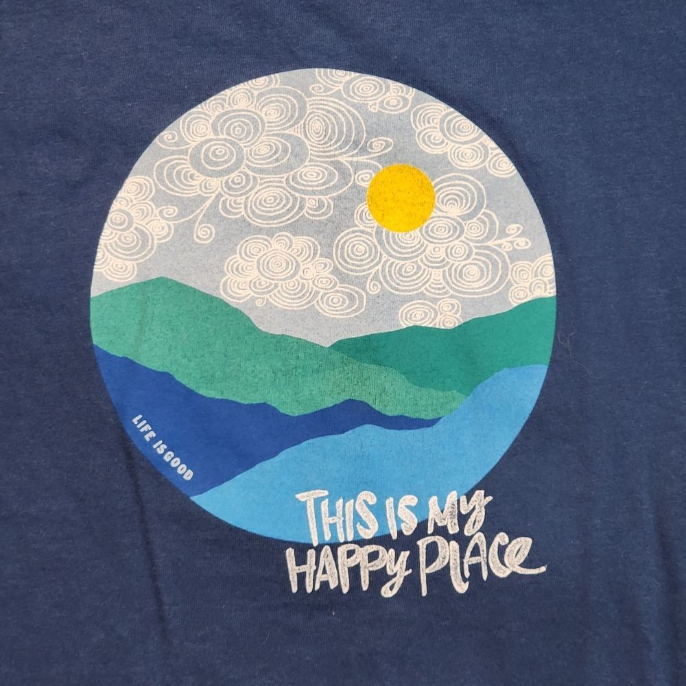 Life is Good Blue This is My Happy Place Classic Fit T-shirt Women's Size L